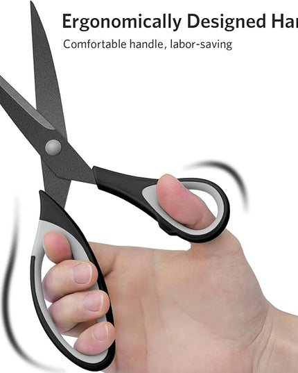 Scissors, Sharp Titanium Coating Blades, Soft Grip Handle, Multi-Purpose Scissors Set of 3 Suitable for Families, Office, and School Use, Black Grey
