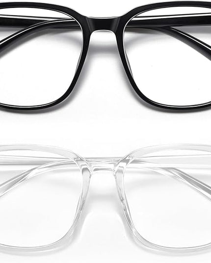 MACJERO 2-Pack Oversized Square Blue Light Blocking Glasses for Women Men, Anti-Fatigue Computer Monitor Gaming Glasses Reduce Eye Strain(Black+Clear)