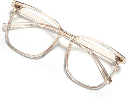 MACJERO Oversized Square Blue Light Blocking Glasses for Women Men, Anti-Fatigue Computer Monitor Gaming Glasses Reduce Eye Strain((transparent Brown)
