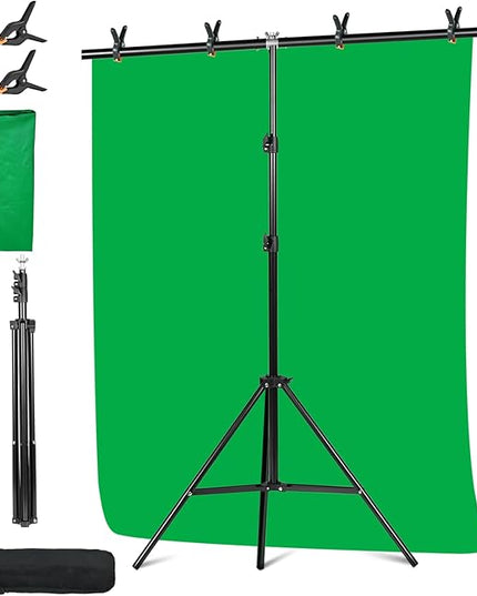 Green Screen Backdrop Kit with Stand - 6.5x5 Ft Portable Green Screen & Adjustable Backdrop Stand for Streaming, Photography, Gaming, Zoom (Includes 4 Clips & Carrying Case)