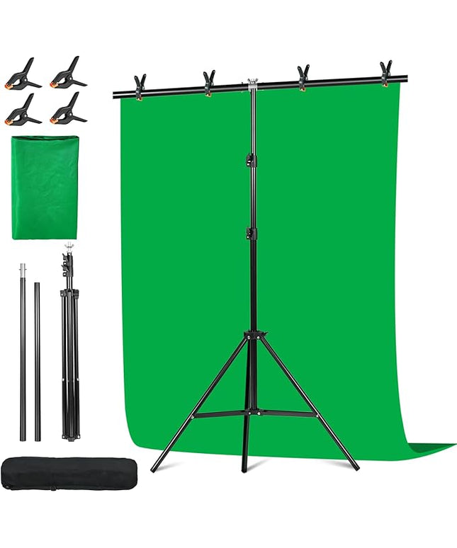Green Screen Backdrop Kit with Stand - 6.5x5 Ft Portable Green Screen & Adjustable Backdrop Stand for Streaming, Photography, Gaming, Zoom (Includes 4 Clips & Carrying Case)