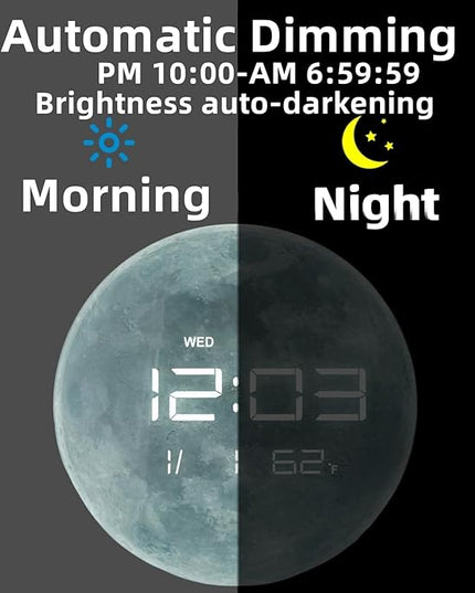 13" Digital Wall Clock with LED Display, Calendar & Temperature, Automatic Dimming, 12/24hr Format, Wall & Desk Use - HUI-7860