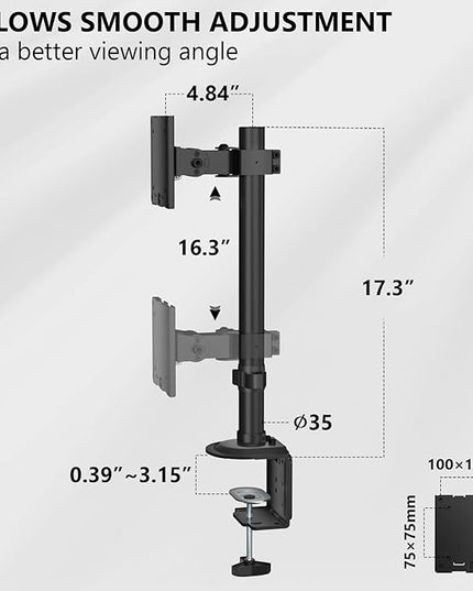 WALI Heavy Duty Single Monitor Arm Desk Mount for 13-49 Inch Screens, Ultrawide Monitor Stand with Full Motion Tilt, Swivel, Rotation, Holds up to 44 lbs, C-Clamp Mount for VESA 75/100mm,(M001S)