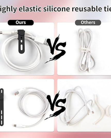 Oligei 25 Pcs Silicone Cable Ties, Cable Ties Reusable, High Elasticity Cord Wraps for Electrical Cords, Cord Organizer for Earphone, Phone Charger(Black)