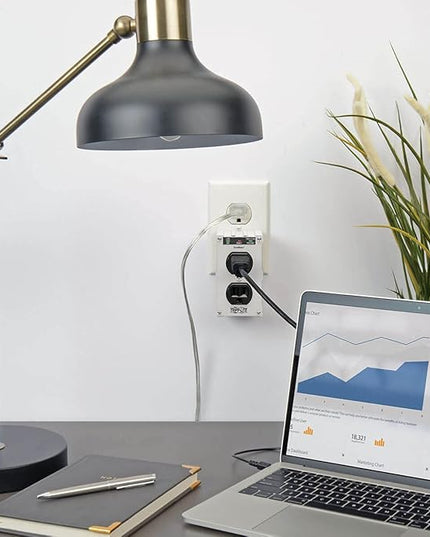 Tripp Lite Isobar ISOBLOK2-0 Heavy Duty Outlet Extender, Wall Power Strip Surge Protector, 2 Outlets, Direct Plug-in, White, Metal Power Strip, Industrial Garage Work Shop Bench