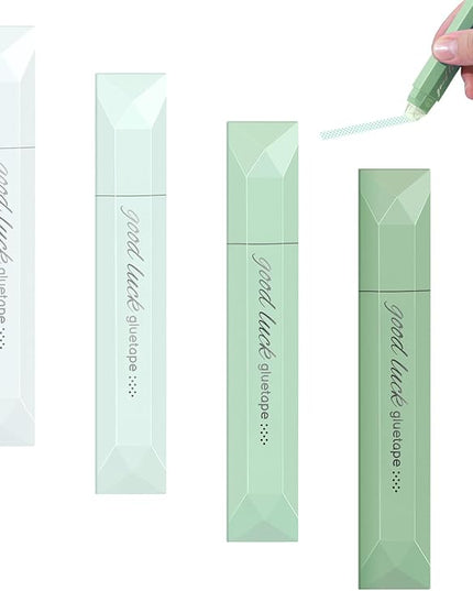 4PCS Double Sided Tape Pen, Strong Double Sided Tape Pens, New Gradient Color Double Side Tape Roller for Gift Wrapping, Junk Journals, Essential Scrapbooking Supplies, School Office (Green)