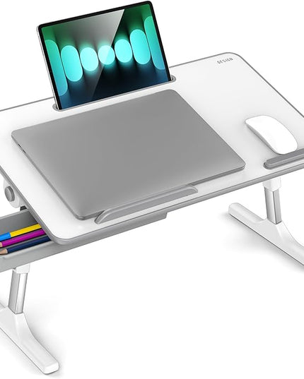 Besign LT05 Adjustable Laptop Table, Lap Desk, Portable Standing Bed Desk, Foldable Sofa Breakfast Tray, Notebook Computer Stand for Reading and Writing, Medium Size, White