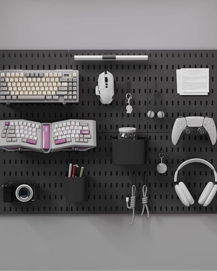 Gliging Controller and Keyboard Holder Wall Mount, Modular Gaming Pegboard with Accessories, Wall Organizer Peg Board for Keyboard Xbox PS5 PS4 Switch, Video Game Storage(33″×22″)