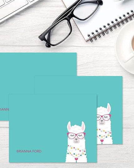 Current Simple Llama Personalized Note Cards - 24 Cards with White Envelopes, 4¼ x 5½ Inch Size, Blank Stationery, Add Names or Text, For Thank You Notes, Invitations, & Announcements