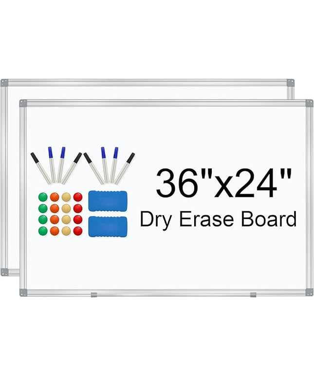 H-Qprobd White Board 36" x 24" Dry Erase Board for Wall Whiteboard 3' x 2' (2 Pack) Magnetic Presentation Board with Long Pen Tray, Wall-Mounted White Boards for Home, Office and School