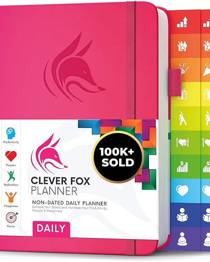 Clever Fox Daily Planner – Undated Planning Notebook with Hourly Schedule & To-Do List – Personal Day Task & Work Organizer, 6 Months (Hot Pink)