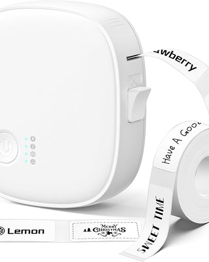 Mini Label Maker Machine with Tape AH-P05, Portable Bluetooth Mini Label Printer, Wireless Thermal Label Maker, Waterproof & Rechargeable, Built-in Cutter, for Home, Office, Kitchen – White