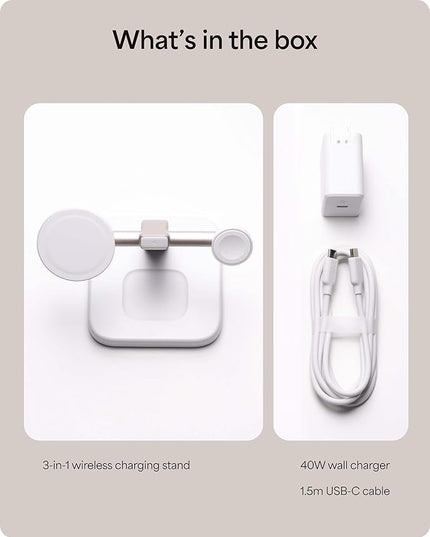 Mophie Wireless Charging Stand - Qi2-Certified, MagSafe Charger for iPhone – Magnetic Fast Wireless Charger with Adjustable Phone Stand & Cable Management – Up to 15W Power