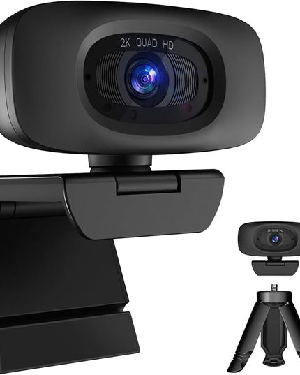 Webcam for PC,Full HD 2K Webcam with Dual Noise Cancelling Microphones, Privacy Cover and Tripod for Web Auto Focus,Camera for Desktop Computer/Zoom/Skype/Team/Laptop