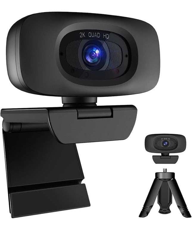 Webcam for PC,Full HD 2K Webcam with Dual Noise Cancelling Microphones, Privacy Cover and Tripod for Web Auto Focus,Camera for Desktop Computer/Zoom/Skype/Team/Laptop