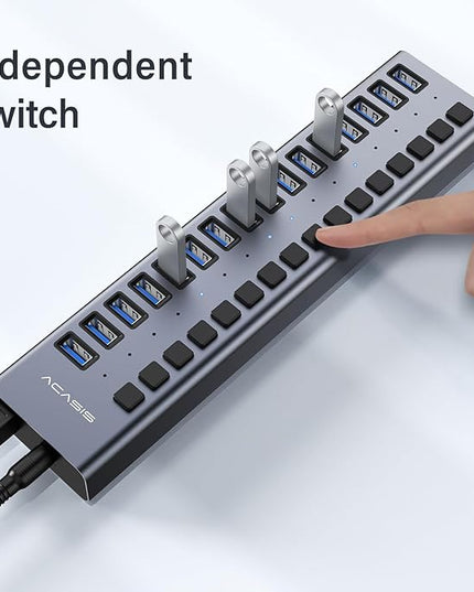 Powered USB 3.0 Hub, ACASIS 16 Ports USB 3.0 Hub with 5Gbps Data Speed，Aluminum Housing, USB Hub Powered with 90W Power Adapter, USB Hub for PC/Laptop, Computer, Flash Drive, Printer, Camera