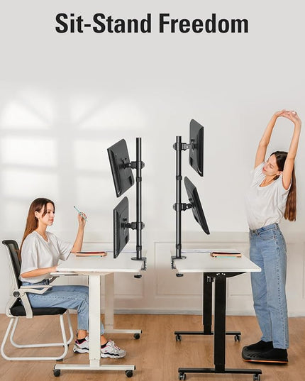 Stable Vertical Dual Monitor Stand, Stacked Monitor Mount for 2 Screens Up to 32 inch, Full Motion Monitor Desk Mount with Swivel, Tilt, Rotation, Holds 17.6 lbs Each, Max VESA 100x100mm