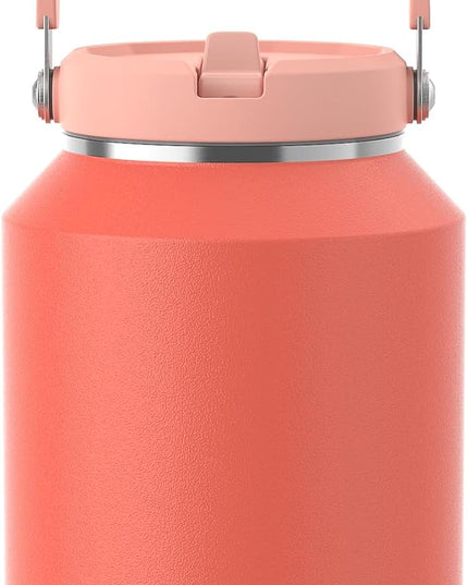64 oz Insulated Water Bottle with Flip Straw, Vacuum Insulated Stainless Steel Jug with Top Handle, Leak-Proof Lid, Sweat-Free, Wide Mouth, Keeps Ice Cold up to 34 Hours