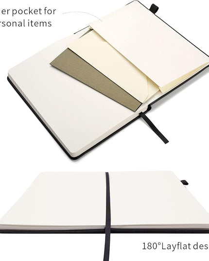 Deziliao 5 Pack Dotted Journal Notebooks with Pen Loop, Hardcover Notebook Journal for Work, 100Gsm Premium Thick Paper with Inner Pocket, Medium 5.7"x8.4", （Black）
