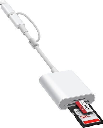SD Card Reader for iPhone, SD Card Adapter with Lightening & USBC Dual-Connector for iPhone 5-14, USB-C iPhone 15, iPad, Mac or MacBook, Supports SD MicroSD Trail Camera Viewer, Plug and Play