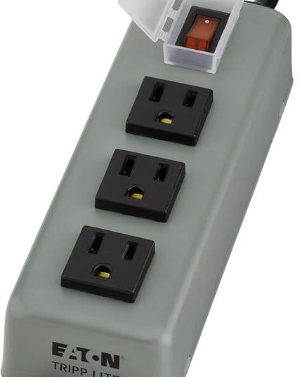 Eaton Tripp Lite Series 3-Outlet Heavy Duty Power Strip, Metal, Mountable (Wall Mount & Under Desk), 9ft Extension Cord, On/Off Switch Cover, Industrial Garage Shop Work Bench Applications (3SP9)