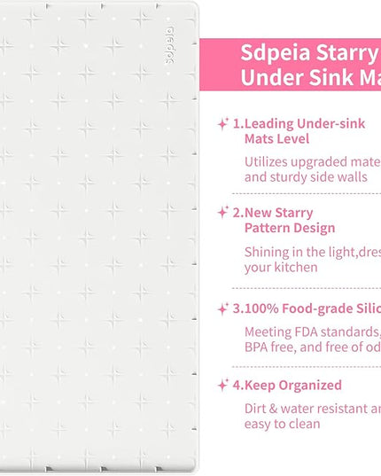 Sdpeia Under Sink Mat 28"×22" Waterproof Silicone Cabinet Liner & Sink Protector for Kitchen & Bathroom, Multi-Purpose Organizers Tray for Pets, Laundry, Cat Litter Mat, White