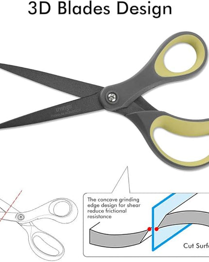LIVINGO 2 Pack 8" Titanium Non-Stick Scissors, Professional Stainless Steel Comfort Grip, All-Purpose, Straight Office Craft Scissors for Tape, Paper, Cardboard(Green/Yellow)