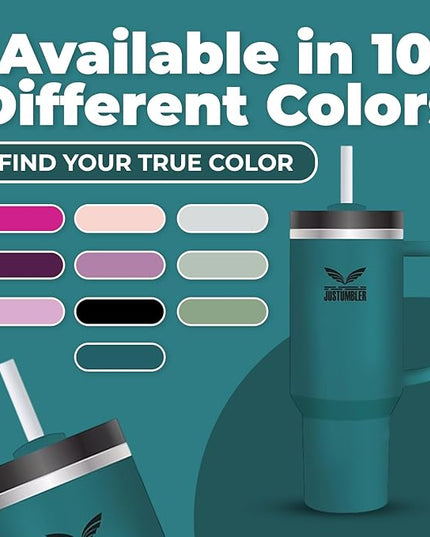 40 Oz Insulated Tumbler with Handle and Straw, Stainless Steel Coffee Travel Mug with Lid, Leak Proof Water Bottle with Accessories, Blue Spruce