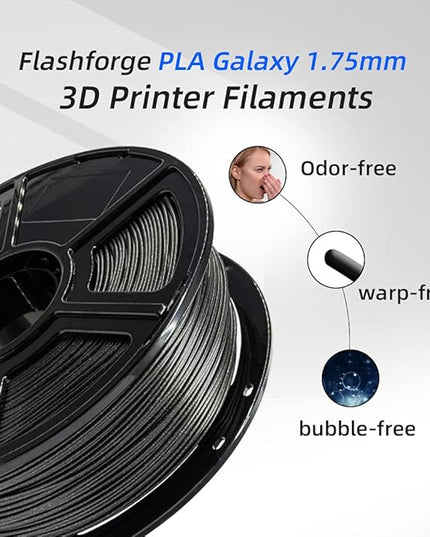 FLASHFORGE PLA Filament 1.75mm Galaxy Matte Black, 3D Printer Filament with Silver Glitter 1kg (2.2lbs) Spool, Dimensional Accuracy +/- 0.02mm, Shimmering 3D Printing Filament for Unique Finish
