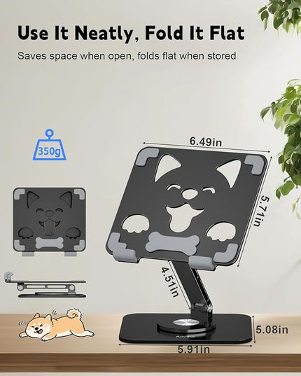 Aoviho Adjustable Tablet Stand for iPad - 360° Rotating Aluminum Desk Holder, Foldable Stable Stand for iPad Pro 12.9/11,Home Office & Travel,Great Gift for Mom & Teens, Black