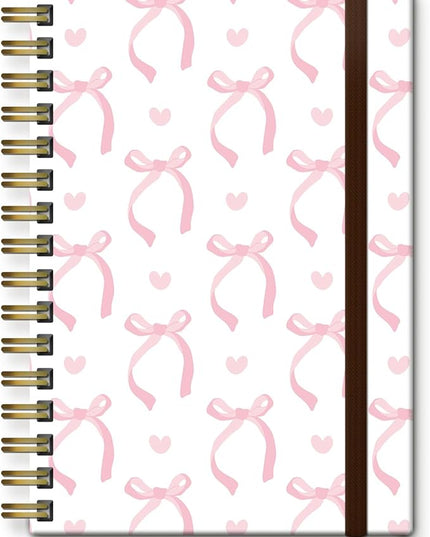 Cute Spiral Journal Notebook,A5 Hardcover Lined Journals for Women Girl 6 x 8.3 in,120 Pages Thick Paper,Cute College Ruled Writing Notebook for Gifts Office Work School (Pink Bow tie)