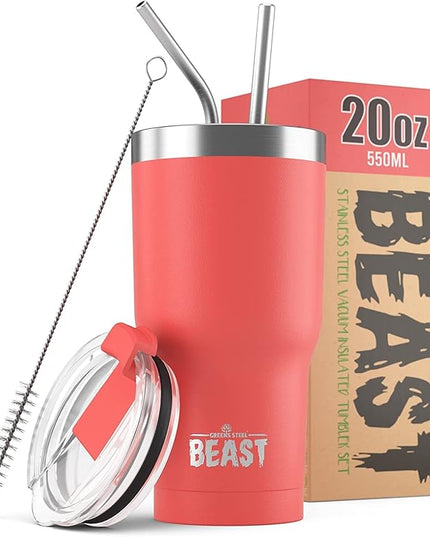 Beast 20 oz Tumbler Stainless Steel Vacuum Insulated Coffee Ice Cup Double Wall Travel Flask (Coral Pink)
