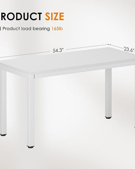 DlandHome Large Computer Desk, Composite Wood Board, Decent and Steady Home Office Desk/Workstation/Table 54.3inch White White