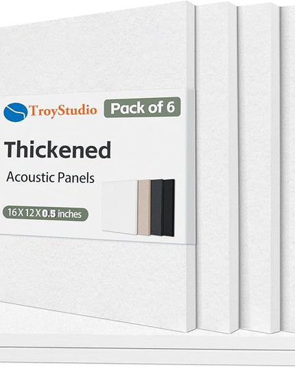TroyStudio Thickened Acoustic Panels, 16 x 12 x 0.5 Inches Pack of 6 Felt Wall Decor Tiles Sound Absorbing Board, Noise Reverb Echo Dampening Soundproof Padding for Door Music Recording Home Studio