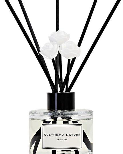CULTURE & NATURE Reed Diffuser Set 4oz (120ml) Jasmine Scented Diffuser with Sticks Home Fragrance Reed Diffuser for Bathroom Shelf Decor