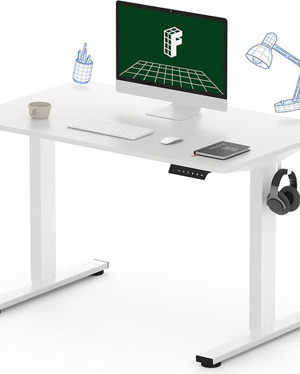 FLEXISPOT One-Piece Electric Standing Desk, 40 x 24 Inches Adjustable Desk with Seamless Desktop, Memory Controller Height Adjustment (White Frame + White Desktop, 2 Packages)