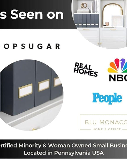 BLU MONACO | Set of 6 Foldable Grey Magazine File Holders with Gold Label Holders | Vertical File Organizer Boxes for Desk, Bookshelf & Home Office Storage