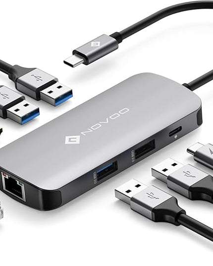 NOVOO USB C Hub Ethernet 4K@60 USB C HDMI Adapter Multiport Type C Adapter 4 USB 3.0 & USB2.0 Dongle 100W PD Dock Docking Station for MacBook Pro Air Apple iPad Pro Steam Deck Dell HP Lenovo 7-in-1