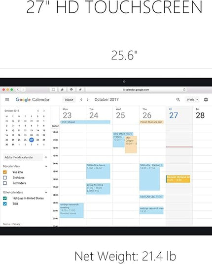 27 inches Touchscreen Digital Calendar & Wall Planners, Smart Whiteboard Calendar for Chore Chart & Work Schedule, Built in Speakers and Camera, Include Wall Mount & Desk Stand