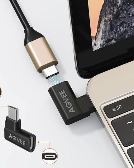 AGVEE 4 Pack Side Angle 90 Degree USB-C Male to USB-C Right Angled Female Adapter (Type-C 3.2 Gen 2) Converter Video Type-C 10G Data Extension Coupler Converter Connector, Black