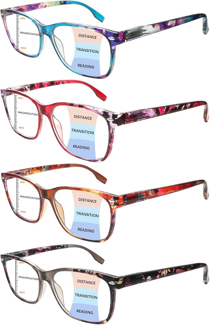 CLASAGA Progressive Multifocus Reading Glasses for Women, Pattern Print Blue Light Block Stylish Ladies Computer Readers