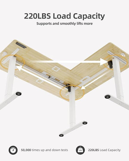 Claiks L Shaped Standing Desk Adjustable Height, Dual Motor Electric Corner Standing Desk, 63x55 inch with Splice Board, Bamboo