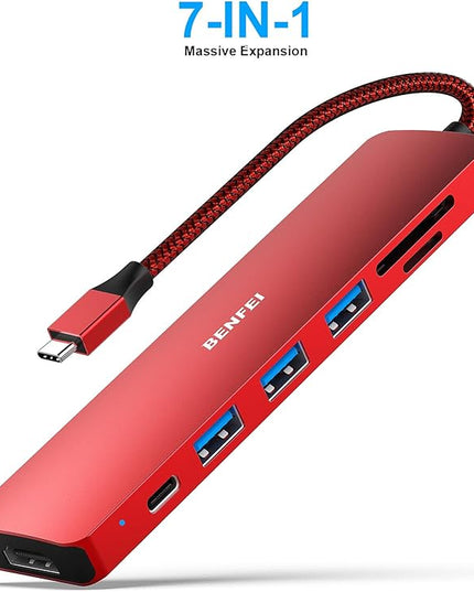 BENFEI USB C HUB 7-in-1, USB-C HUB Multiport Adapter with HDMI (4K @ 60Hz Certified)/100W Power Delivery/3*USB 3.0 5Gbps/SD/TF Card Reader (160MB/s) for iPhone 15 Pro/Max MacBook iPad Pro iMac S23