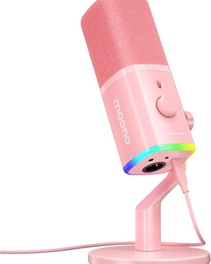 MAONO Dynamic Gaming Microphone: USB XLR Dynamic Computer Microphone with Software-RGB PC Mic for Gamer-Podcast Mic for Streaming Recording Studio YouTube Content Creation Online Chat PD100X (Pink)