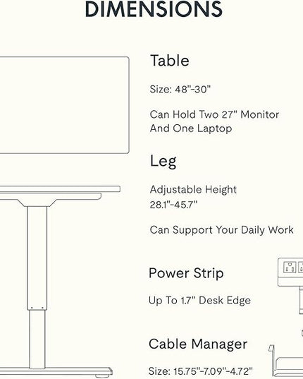 FLEXISPOT EN2 Whole-Piece Standing Desk with Clamp Power Strip, 48 x 30 Electric Stand Up Height Adjustable Desk with Cable Management (White Frame + 48" White Wood Grain Desktop, 2 Packages)