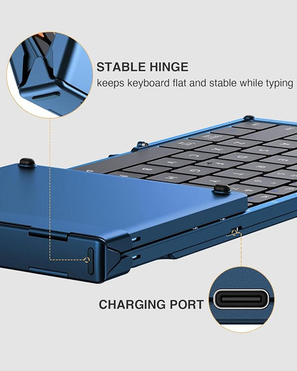 ProtoArc Foldable Bluetooth Keyboard, XK01 Full-Size Portable Wireless Keyboard for Travel, 105 Keys, 0.65" Keycaps, Multi-Device Sync for iPad Tablet Smartphone Laptop PC Windows iOS Android, Blue