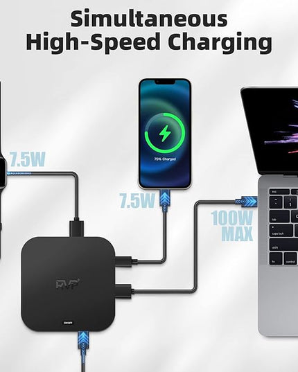 RVP+ Docking Station 3 Monitors USB C, 13-in-1, Triple Display-4K HDMI & DisplayPort Dual Monitors, 5Gbps USB-C/A Data Transfer, 100W Laptop-Charging, Gigabit Ethernet, Audio, Black