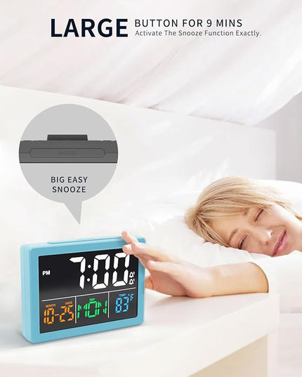 Digital Alarm Clock, with 5.5" Large LED Time Display, Adjustable Alarm Volume, 6 Level Brightness, Alarm Settings, USB Charger, Temperature Detect, Snooze, Clocks for Bedroom, Bedside, Desk, Blue