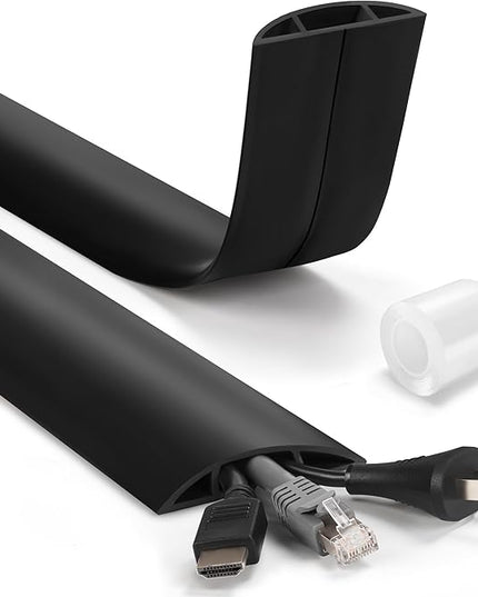 4ft Cord Hider Floor, Heavy Duty Cord Covers for Wires on Floor, Black Floor Cable Management, Hide Cord Cover Floor, Electrical Cable Hider Cord Protector Floor, Cable Cavity: 0.78" W x 0.32" H