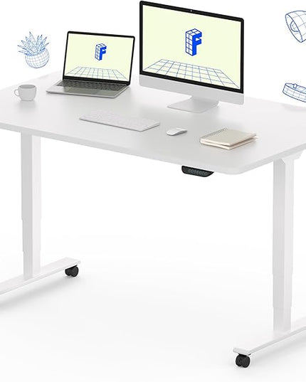 FLEXISPOT E6 MAX Dual Motor 3-Stage 48x30 Inch Heavy Duty Standing Desk, 330lbs Weight Capacity, Height Adjustable Desk w/Cable Management & Wheels (Seamless White Desktop + White Frame)